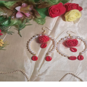 Red Flower Earring with white stone