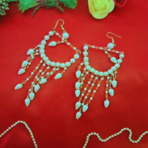 beautifully Crafted Tassel Earring with White Stone