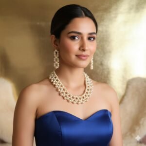 White Artificial Pearl Choker Necklace Set