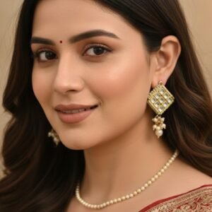 Square Shape Hanging Kundan Earrings